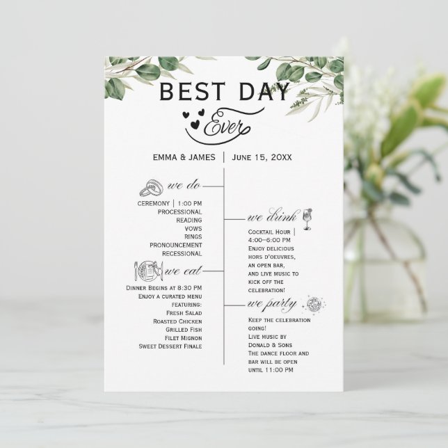 Greenery Best Day Ever Program Invitation (Standing Front)