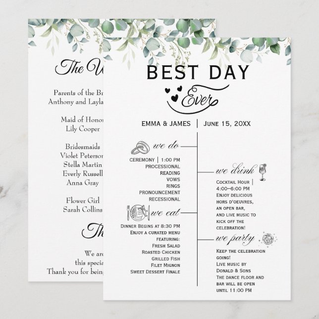 Greenery Best Day Ever Program Invitation (Front/Back)