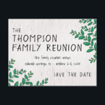 Greenery Birch Family Reunion Save the Date Postcard<br><div class="desc">Save the date postcard for a family reunion with a faint birch texture as a background decorated with sprigs of green leaves. Add your information in charming fonts.</div>