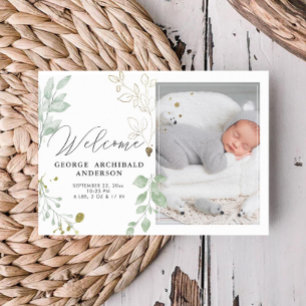 Greenery Birth Announcement Photo Card
