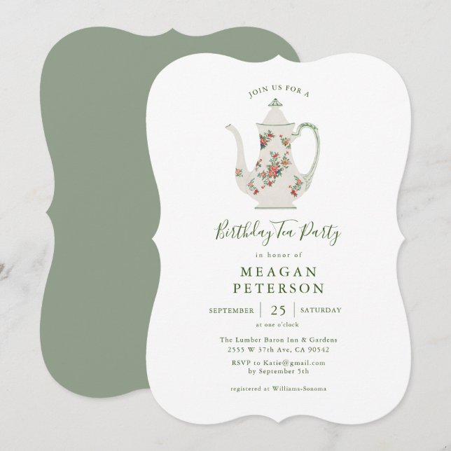 Greenery Birthday Party Tea Party  Invitation (Front/Back)