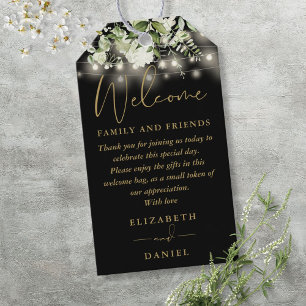 Greenery Black And Gold Favour Welcome Basket Bag Gift Tags