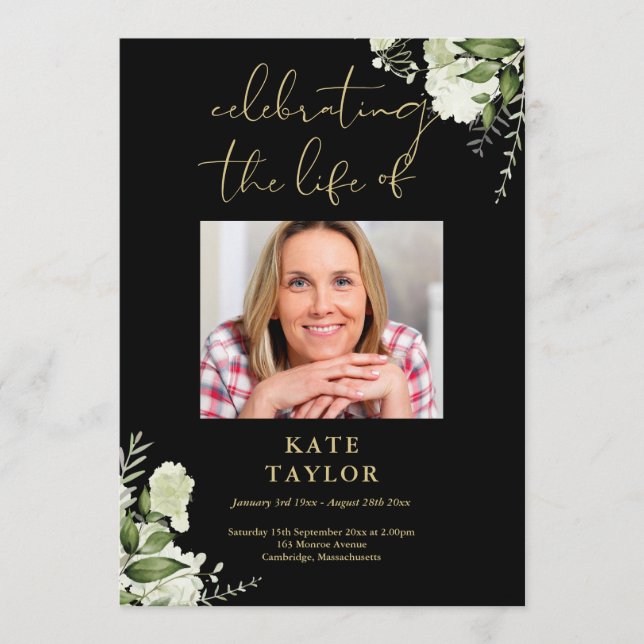 Greenery Black And Gold Funeral Order Of Service  Programme (Front)