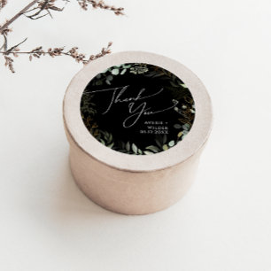 Greenery Black and Gold Thank You Wedding Favour Classic Round Sticker