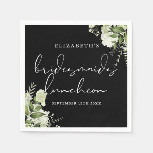 Greenery Black And White Bridesmaids Luncheon Napkin