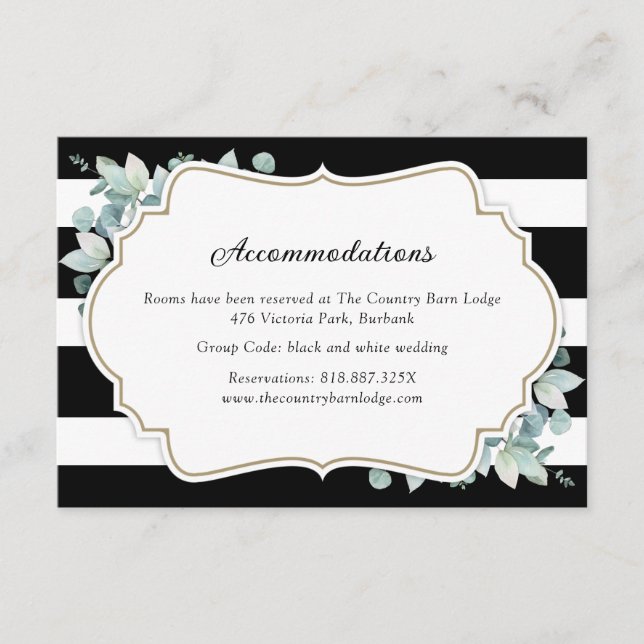 Greenery Black and White Hotel Accommodation Card (Front)