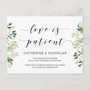 Greenery, Black, Modern Wedding Postponement Postcard