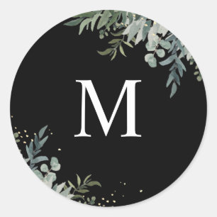 Greenery Black Monogram Envelope Seal