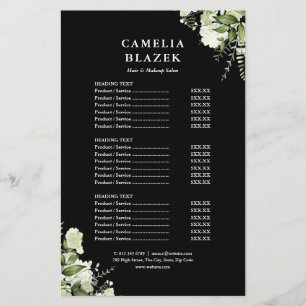 Greenery Black Salon Service Menu Price List