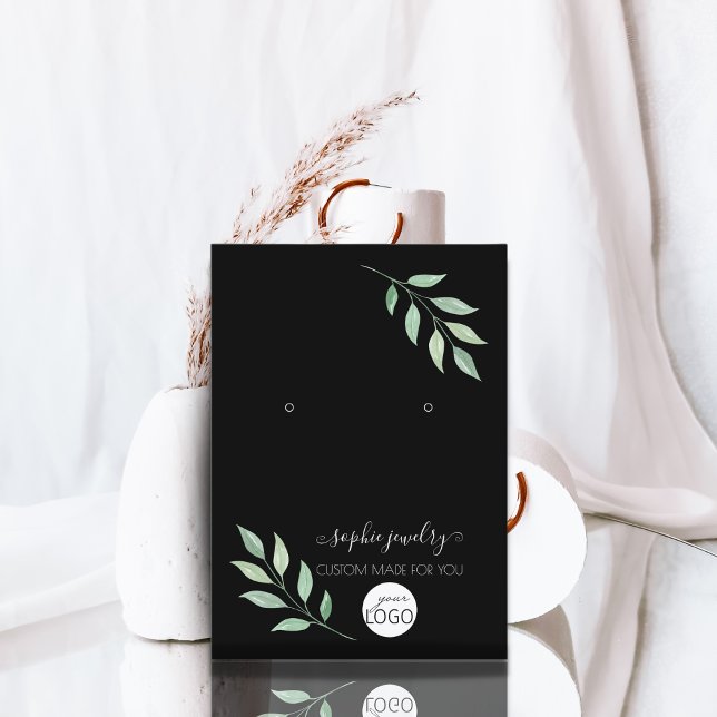 Greenery Black Script Jewellery Logo Earring Displ Business Card (Creator Uploaded)