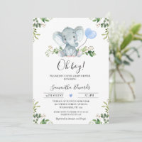 Greenery Blue Balloon Elephant Oh Boy Baby Shower