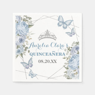 Greenery Blue Floral Butterflies 16th Quinceañera  Napkin