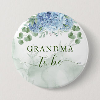 Greenery Blue hydrangea Baby Shower Grandma to be 7.5 Cm Round Badge