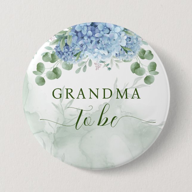 Greenery Blue hydrangea Baby Shower Grandma to be 7.5 Cm Round Badge (Front)