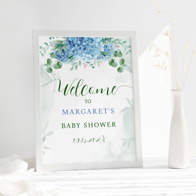 Greenery Blue Hydrangea Baby Shower Welcome Sign (Creator Uploaded)
