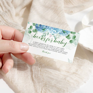 Greenery Blue hydrangea Books for Baby Shower Enclosure Card