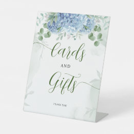 Greenery Blue hydrangea Cards and Gift Baby Shower Pedestal Sign