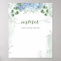 Greenery Blue hydrangea Menu Baby Shower