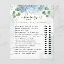 Greenery Blue hydrangea Mummy or Daddy Baby Shower