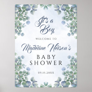 Greenery Blue Its a Boy Baby Shower Welcome Poster