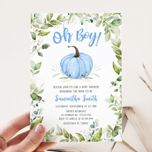 Greenery Blue Pumpkin Baby Shower  Invitation