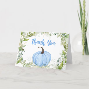 Greenery Blue Pumpkin Baby Shower  Thank You Card