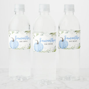 Greenery Blue Pumpkin Baby Shower Water Bottle Label