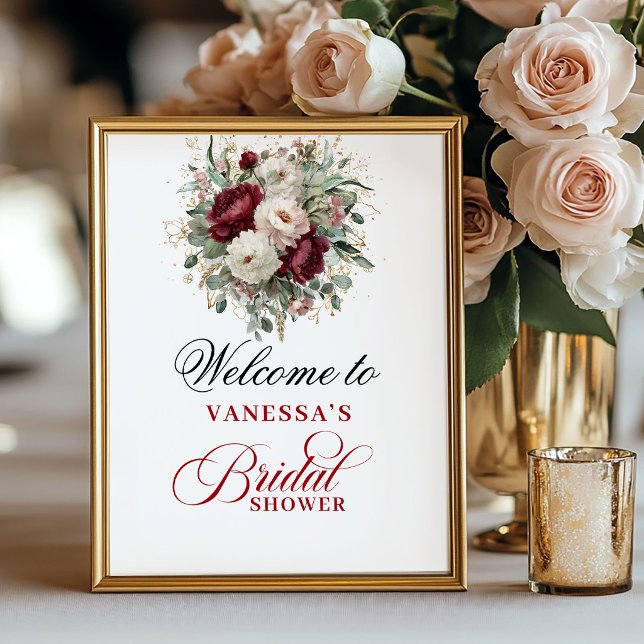 Greenery Blush Burgundy Bridal Shower Poster (Greenery Blush Burgundy Bridal Shower Poster)