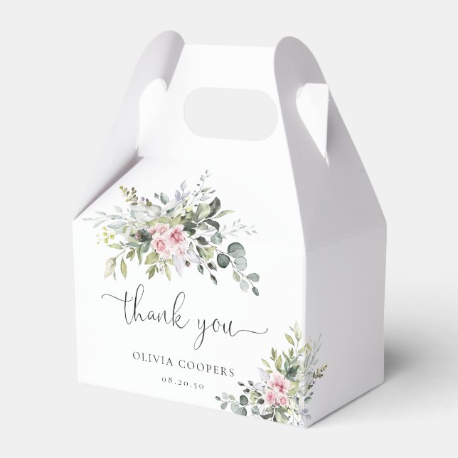 Greenery Blush Pink Baby Shower Favour Box (Front Side)