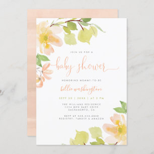 Greenery & Blush Pink Floral Script Baby Shower Invitation