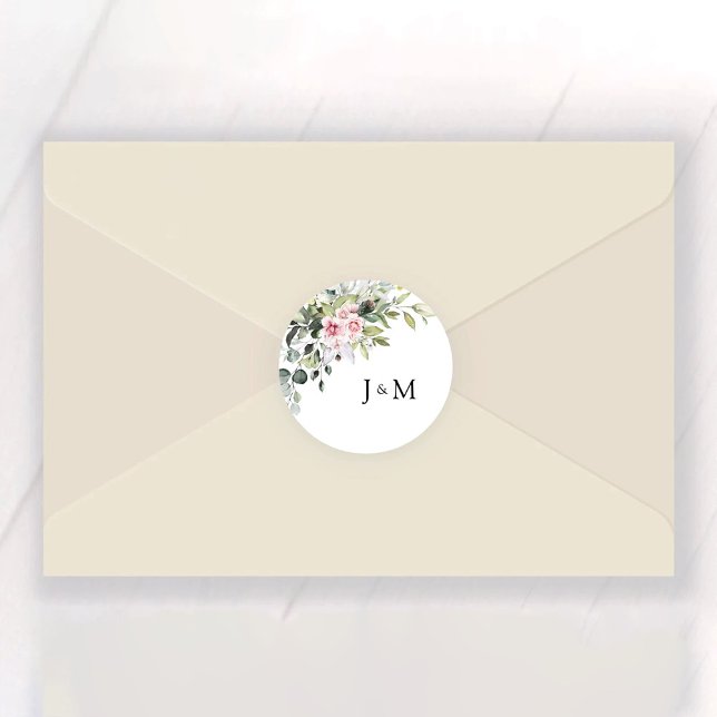 Greenery Blush Pink Wedding Classic Round Sticker (Creator Uploaded)