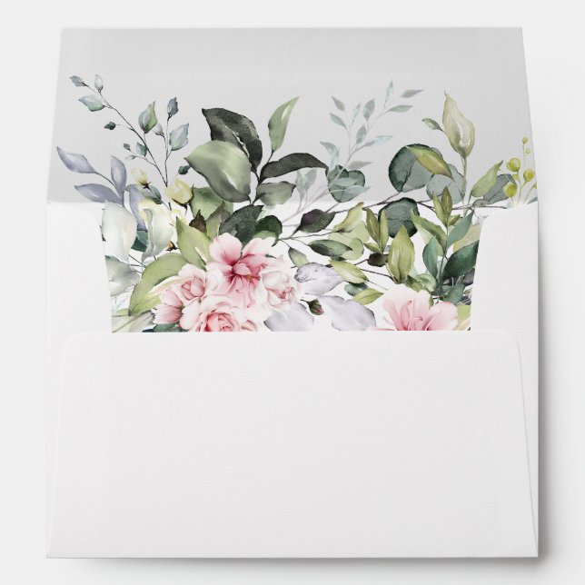 Greenery Blush Pink Wedding Envelope (Back (Bottom))