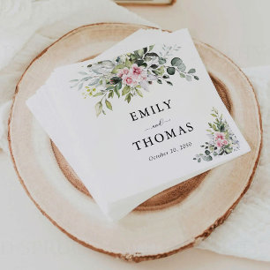 Greenery Blush Pink Wedding Napkins