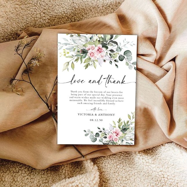 Greenery Blush Pink Wedding Thank You Cards (Creator Uploaded)