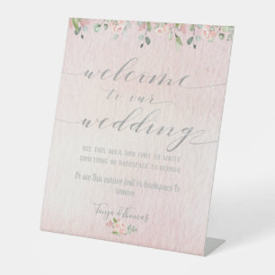 Greenery Blush & Silver Fancy Calligraphy Welcome Pedestal Sign