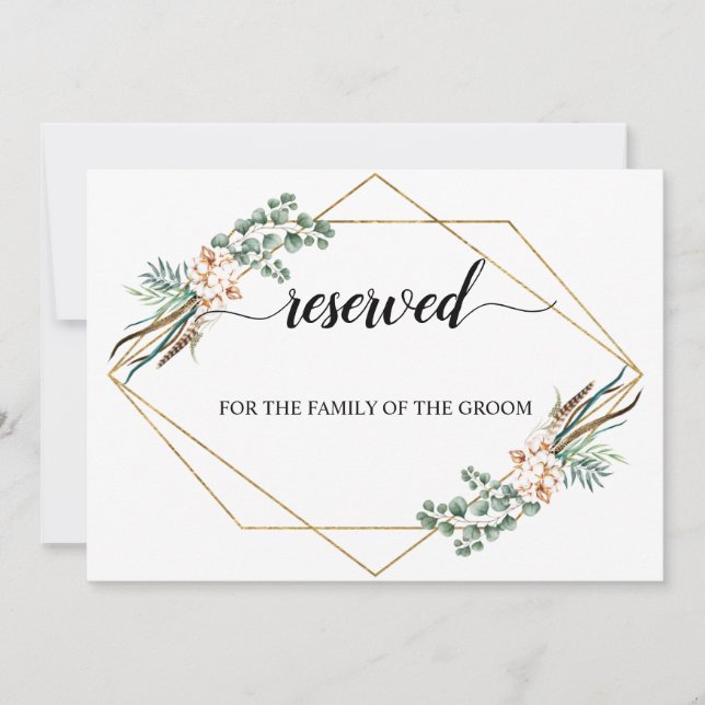 Greenery Boho Cotton Wedding Reserved Seating Sign Invitation (Front)