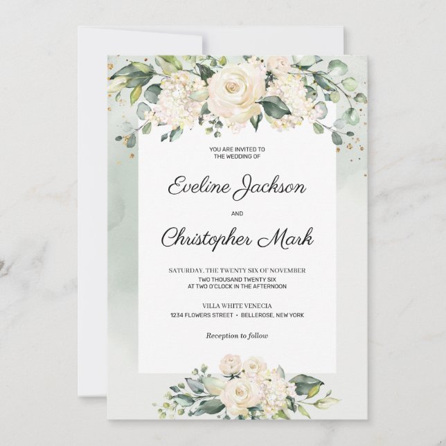 Greenery Boho Floral Eucalyptus Wedding Invitation (Front)