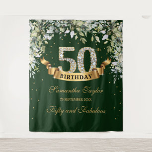 Greenery boho foliage and gold 50th birthday tapestry