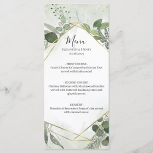 Greenery boho gold geometric watercolour wedding menu