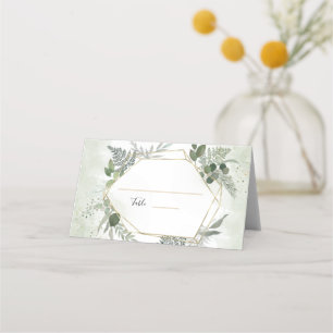 Greenery boho gold geometric watercolour wedding place card