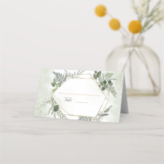 Greenery boho gold geometric watercolour wedding place card