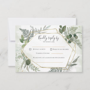 Greenery boho gold geometric watercolour wedding  RSVP card