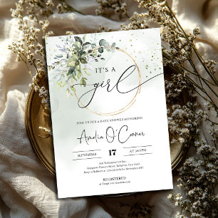 Greenery Boho It's A Girl Baby Shower Invitation