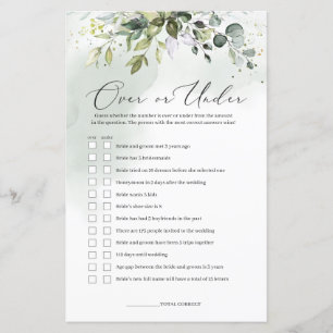 Greenery boho over or under bridal shower game