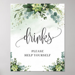 Greenery boho succulent floral foliage drinks sign