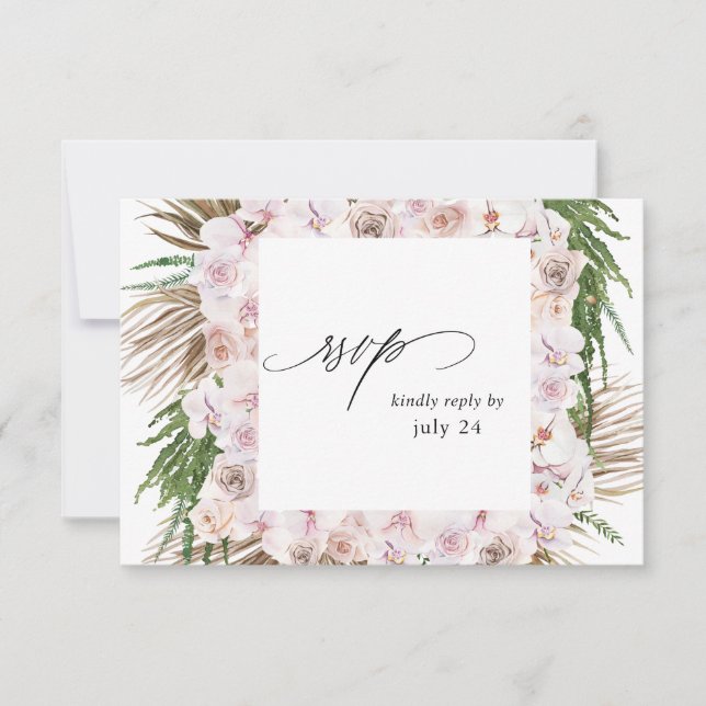 Greenery Boho Tropical Floral w Meal RSVP Card 2 (Front)