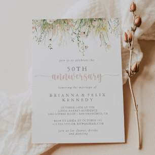 Greenery Boho Wildflower 50th Wedding Anniversary  Invitation