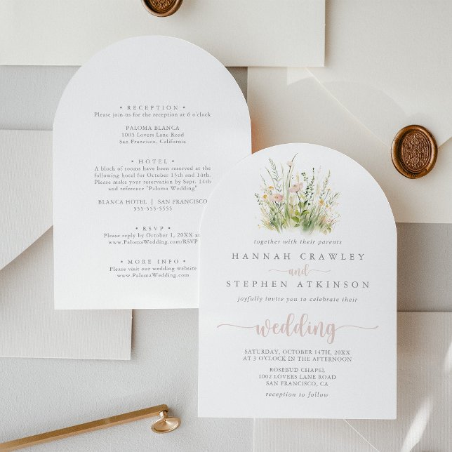 Greenery Boho Wildflower Arch Front & Back Wedding Invitation (Creator Uploaded)
