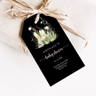 Greenery Boho Wildflower Black Baby Shower Gift Tags