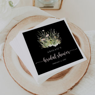 Greenery Boho Wildflower Black Bridal Shower Napkin